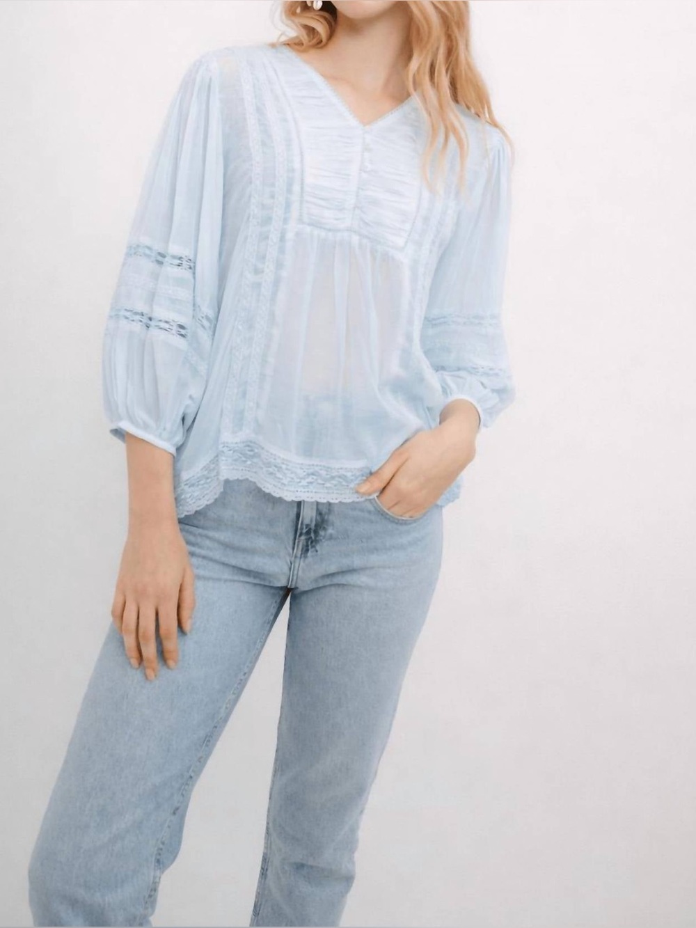 Guadalupe Lace-Trim V-Neck Peasant Blouse